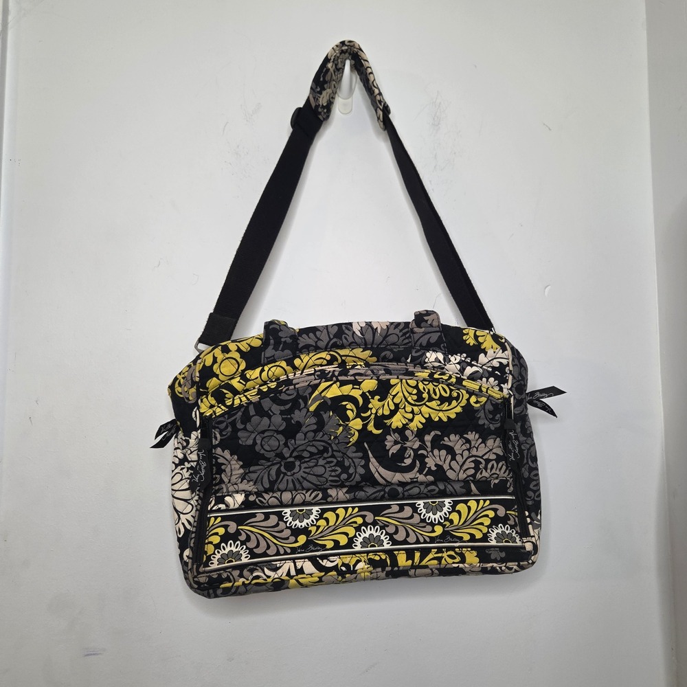 Vera Bradley Provencal Quilted Cotton Laptop Messenger Bag Yellow Grey Floral
